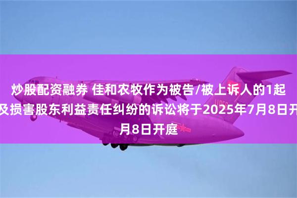 炒股配资融券 佳和农牧作为被告/被上诉人的1起涉及损害股东利益责任纠纷的诉讼将于2025年7月8日开庭